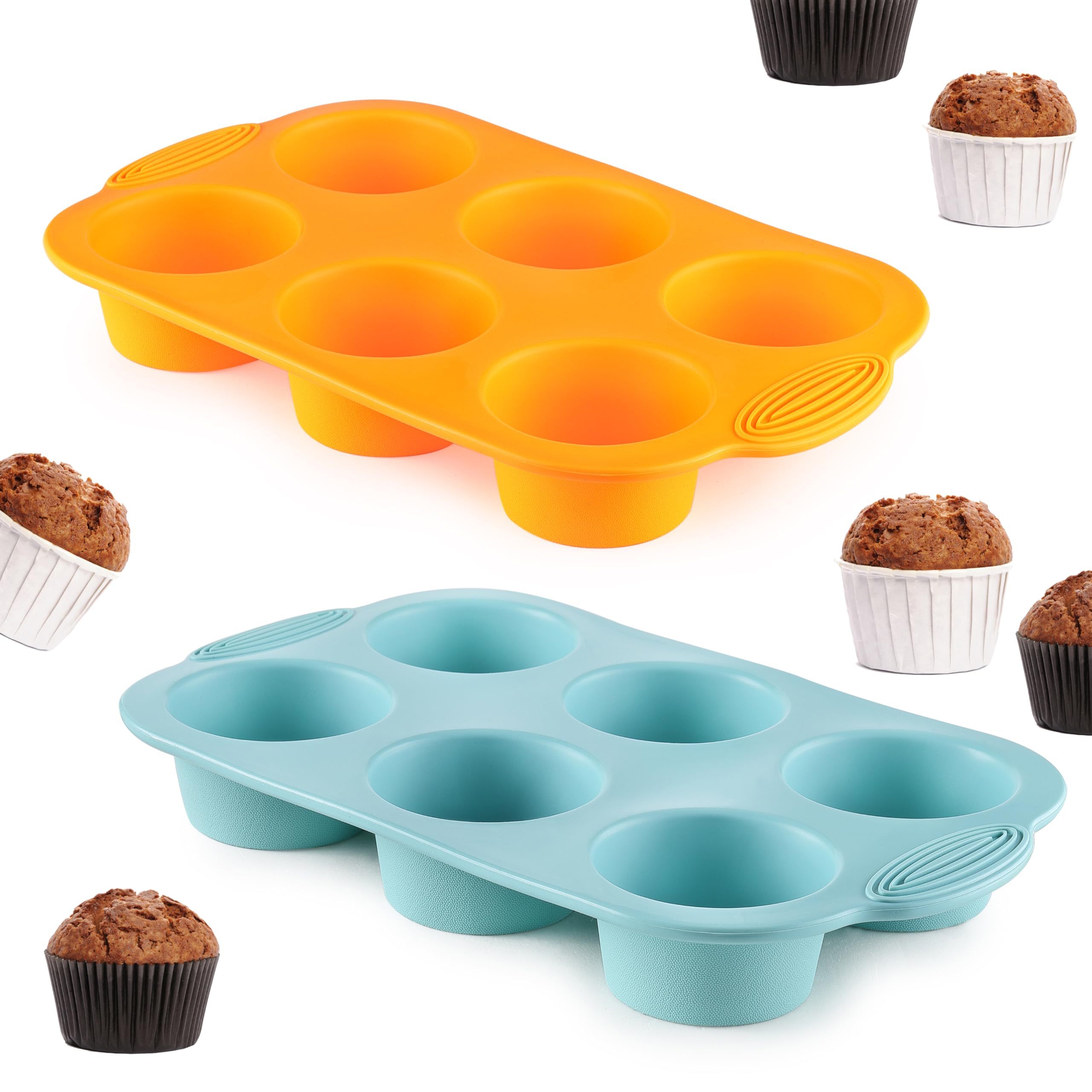 Amazon.com: 2PCS Silicone Muffin Cupcake Pan Molds, Ohola 6-Cavity